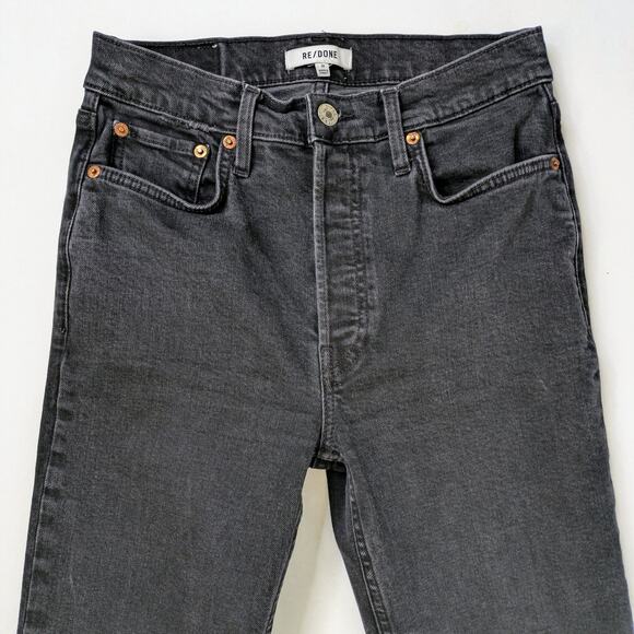 RE/DONE '70s Stovepipe 28 Black High Rise Raw Hem Vintage Revival Grunge Denim - Picture 4 of 12